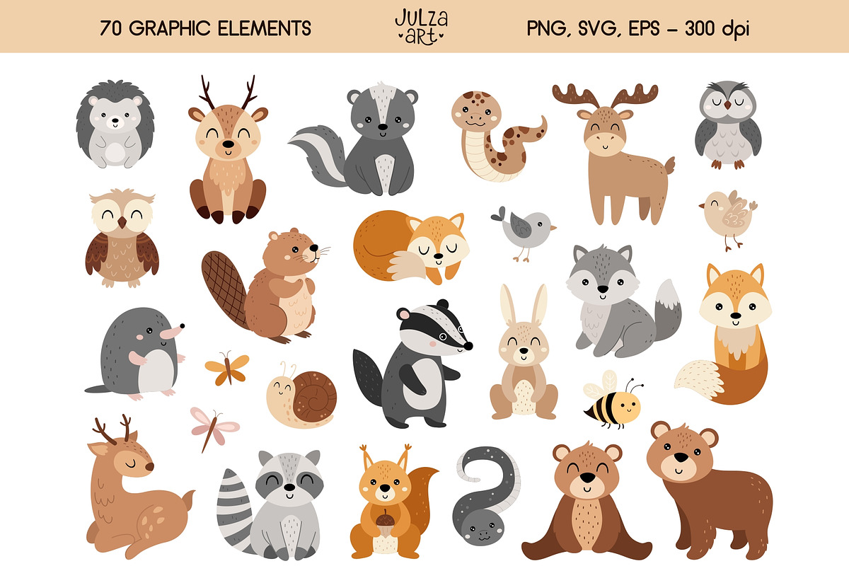 Woodland Animals Clipart, an Animal Illustration by JulzaArt (Photo 2 of 7)