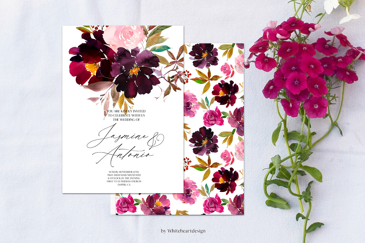 Pink Plum Watercolor Floral Clipart, an Illustration by whiteheartdesign (Photo 8 of 9)