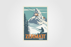 Zermatt Ski Resort Vintage Poster