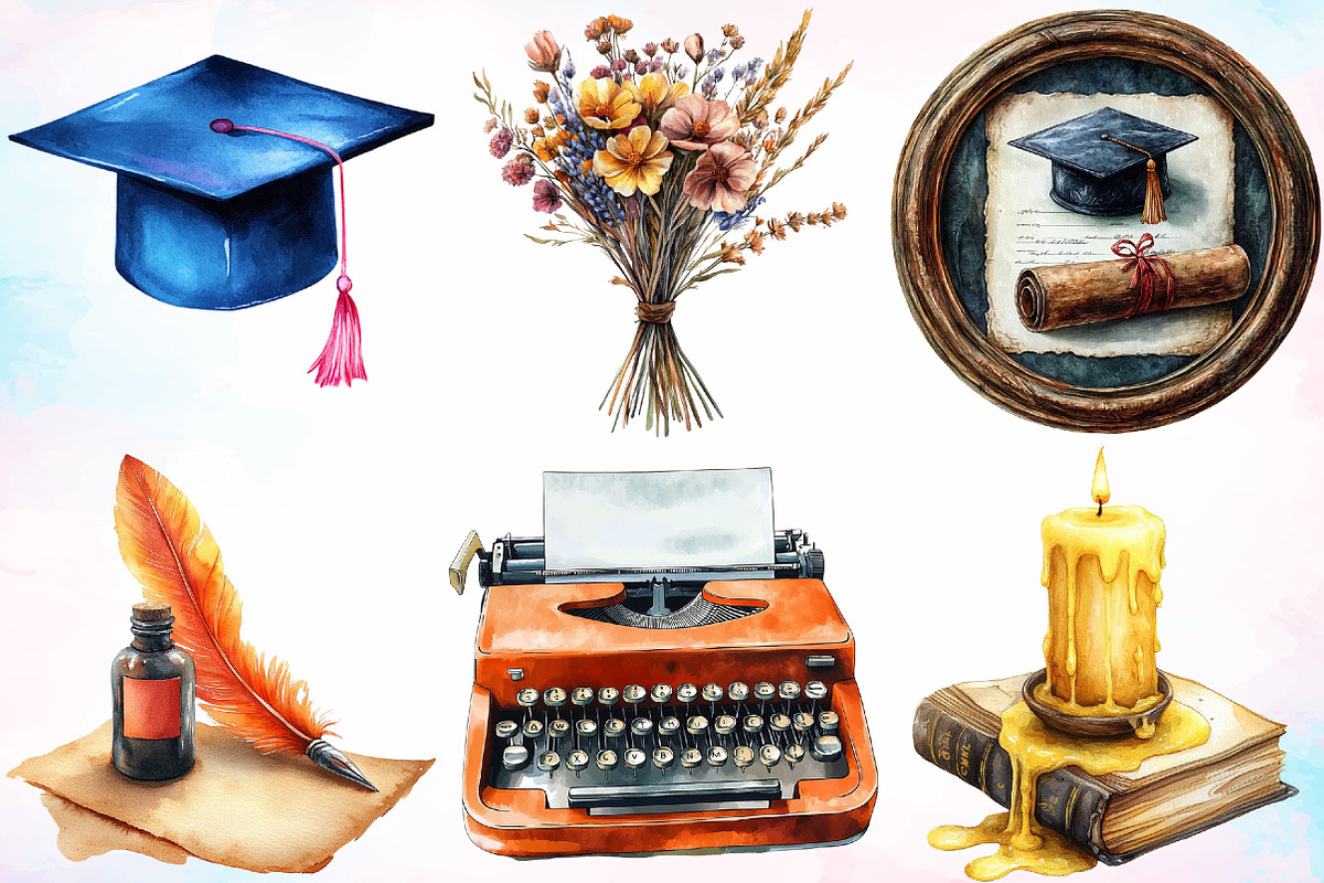 Watercolor Vintage Graduation PNG, an Education Illustration by Canvas Craft (Photo 3 of 3)