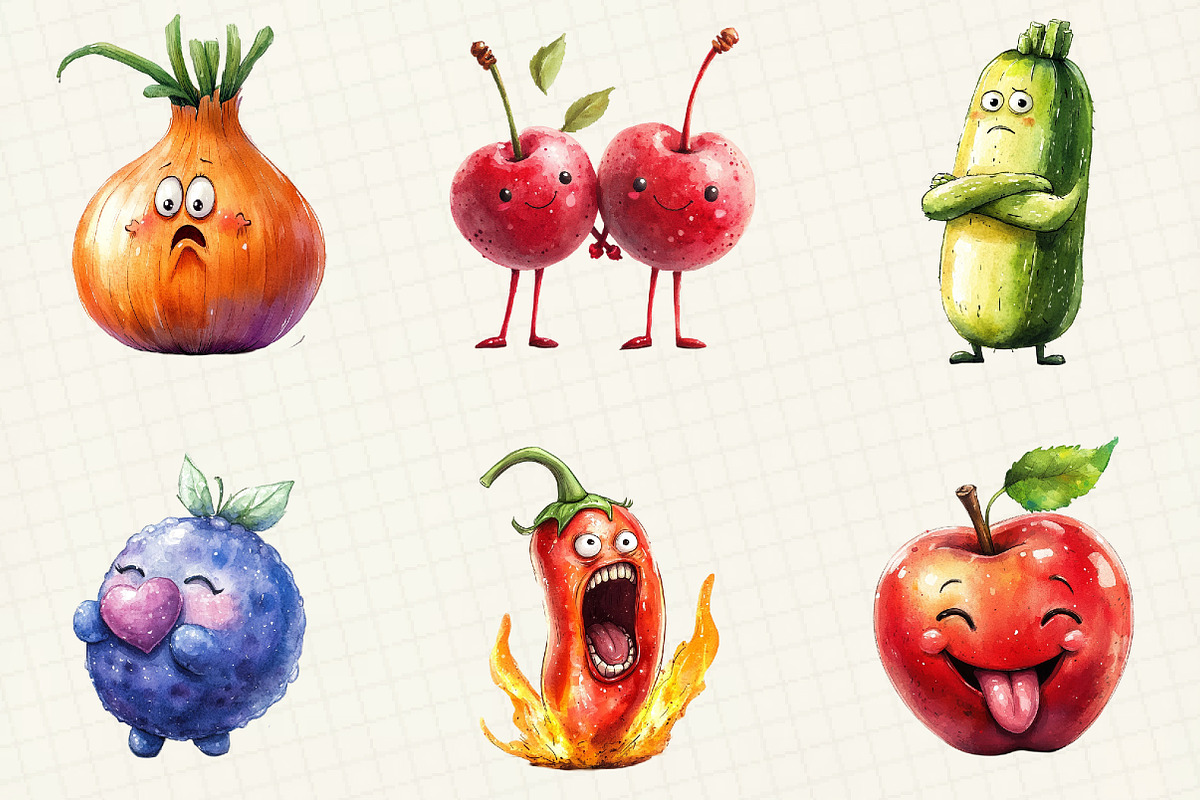 Funny Fruits & Vegetables Clipart, an Illustration by OK Design (Photo 2 of 5)