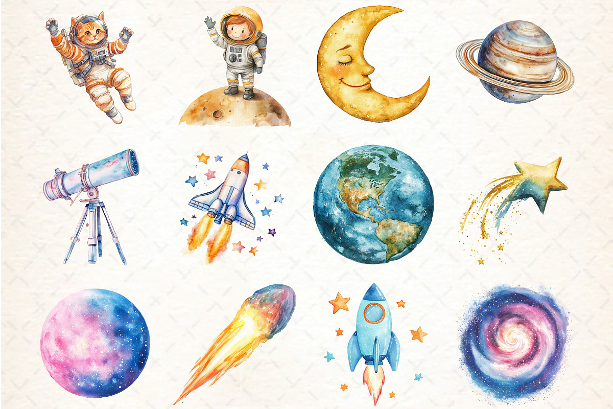 Watercolor Space Clipart Bundle, an Illustration by DreamCafeArt (Photo 5 of 5)