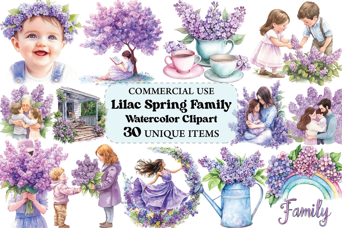 Lilac Spring Family Watercolor PNG, an Illustration by Craft Nest (Photo 1 of 5)