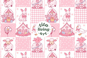 Easter Village Seamless Pattern, a Seasonal Illustration by TitaLivingArt