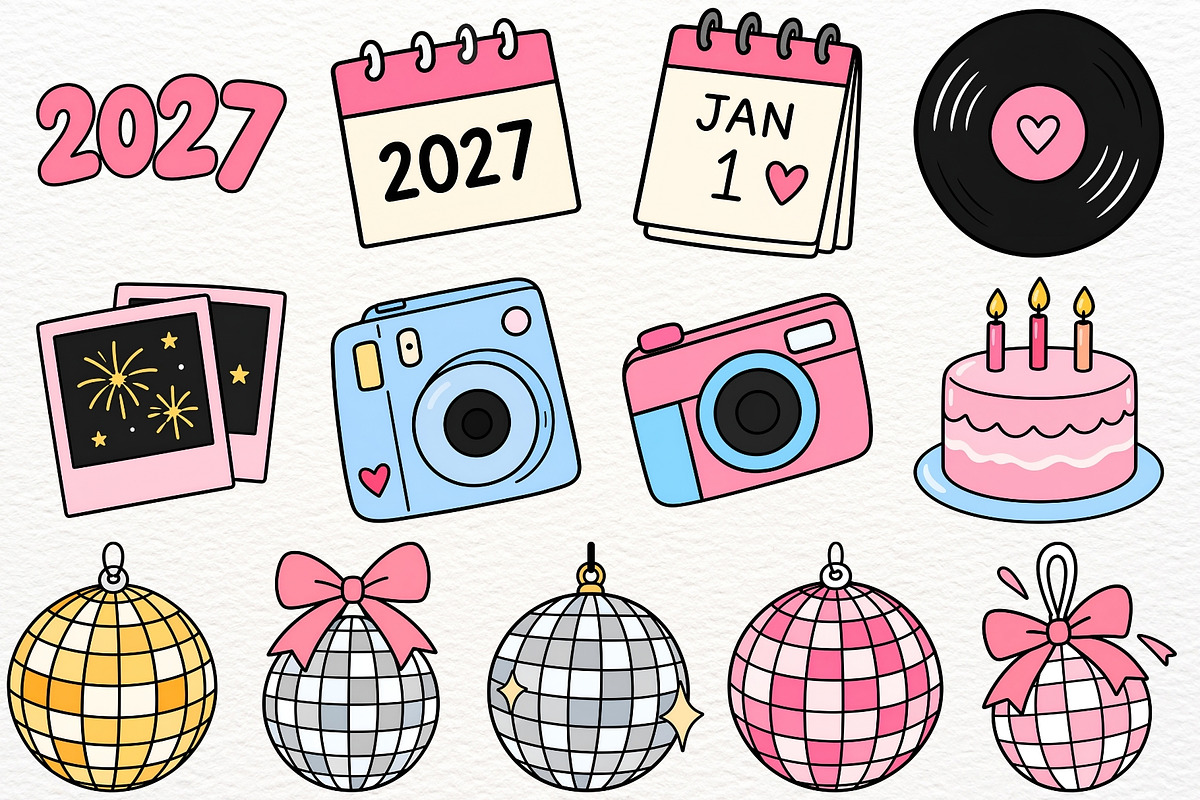 Happy New Year 2027 Clipart Party, a Seasonal Illustration by SugarCloudStudioArt (Photo 3 of 6)
