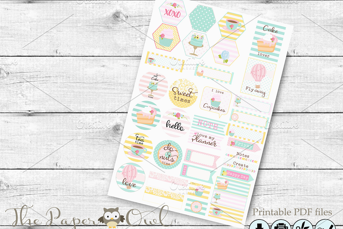 Tea Time printable stickers, a Templates & Theme by ThePaperOwl