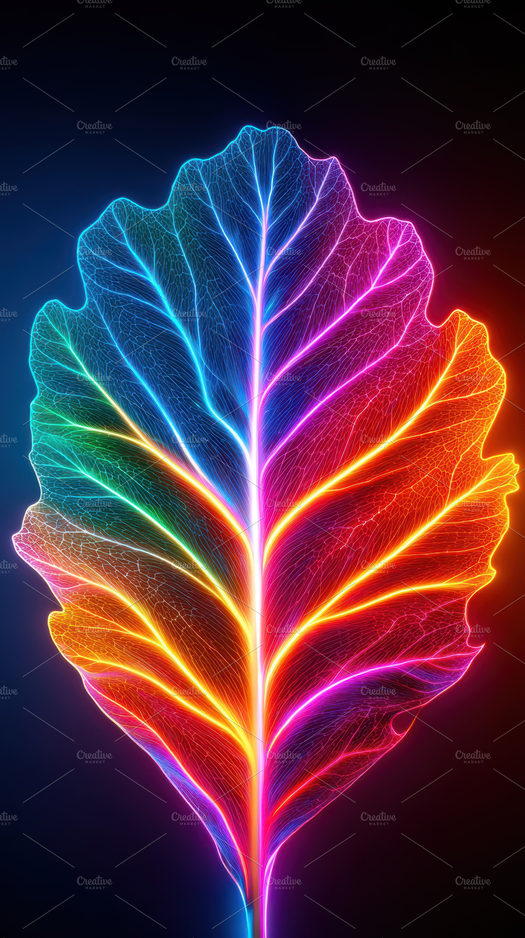 Glowing colorful leaf design on black background, a Nature Photo by AlyaAnd