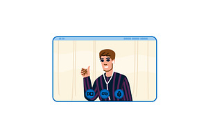 Young man having video call and, a Person Illustration by pikepicture