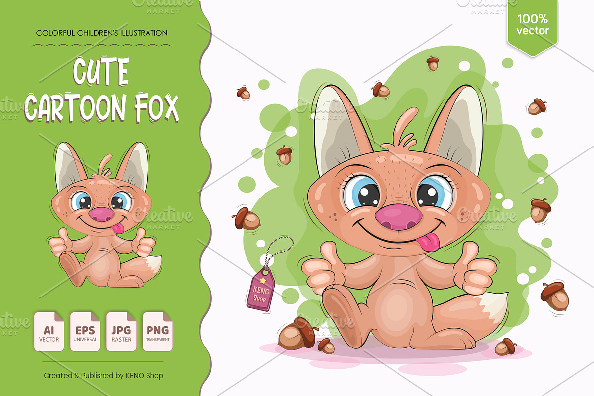 Cute cartoon fox. Tshirt, PNG., an Animal Illustration by KENO Mascots (Photo 1 of 3)