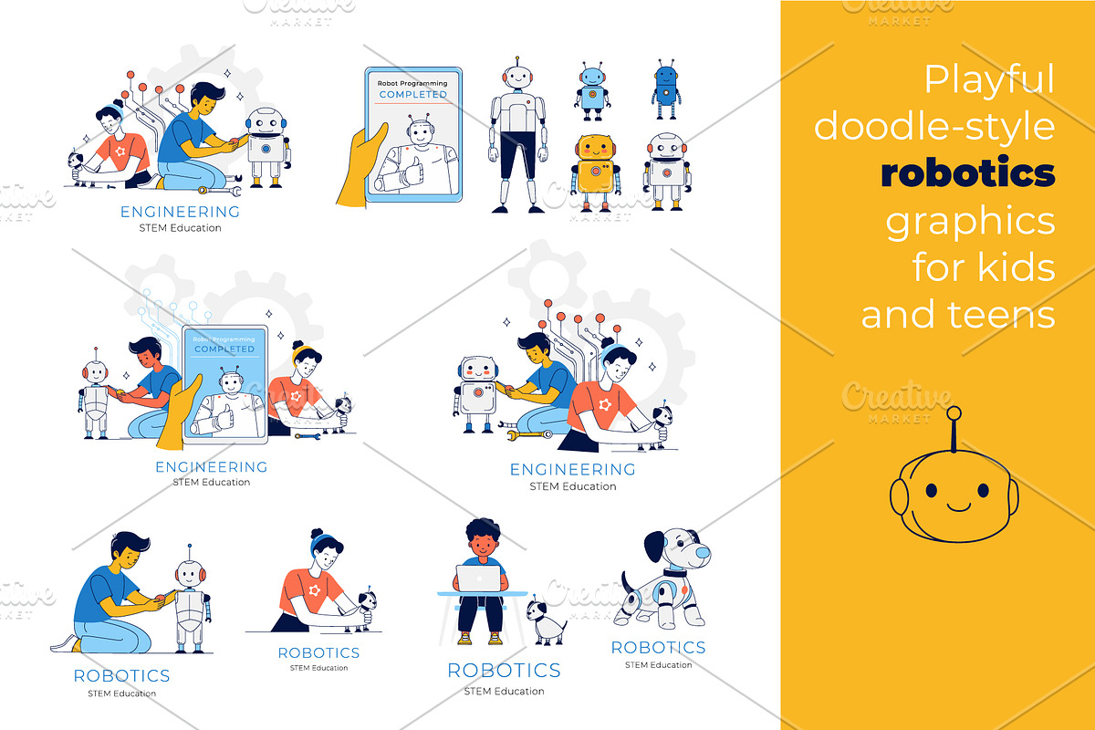 STEM Robotics Clipart & Pattern, a Technology Illustration by VasilkovS (Photo 2 of 5)