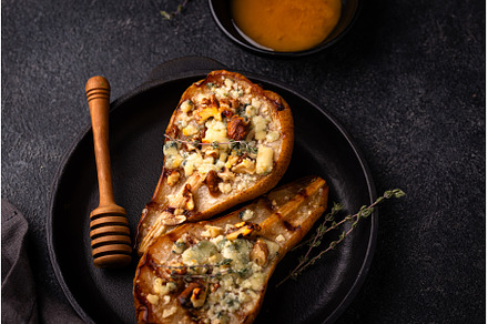 Baked pears with blue cheese and, a Food & Drink Photo by Yulia Furman