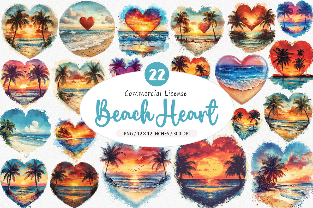 Retro Beach Heart PNG, an Illustration by SinaCreation (Photo 1 of 5)