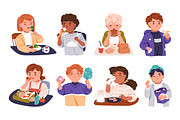 Cute happy kids eating food set, a Person Illustration by Good Studio (Thumbnail 1 of 5)