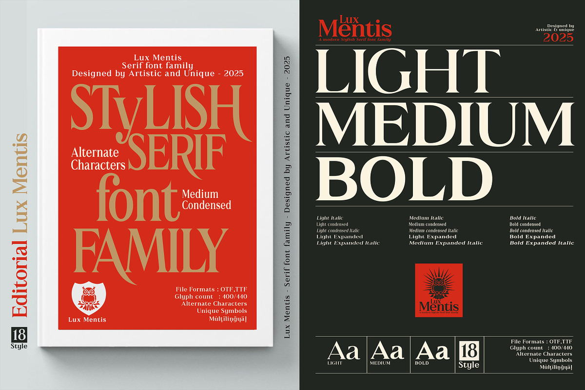 Lux Mentis - Serif Font Family, a Serif Font by Artistic & Unique (Photo 3 of 15)