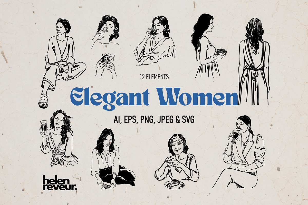 12 Elegant Women Illustrations, a Person Illustration by helenreveur (Photo 1 of 5)