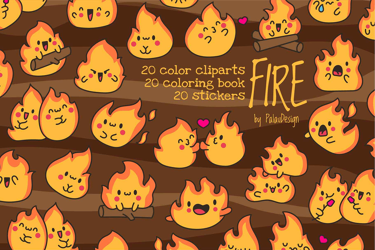 Cute kawaii fire, an Object Illustration by Palau (Photo 1 of 12)