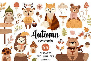 Fall animals and plants clipart, a Seasonal Illustration by JulzaArt