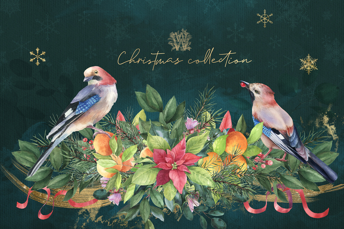 Watercolor Christmas clip art set, an Illustration by WonderWonder (Photo 1 of 21)