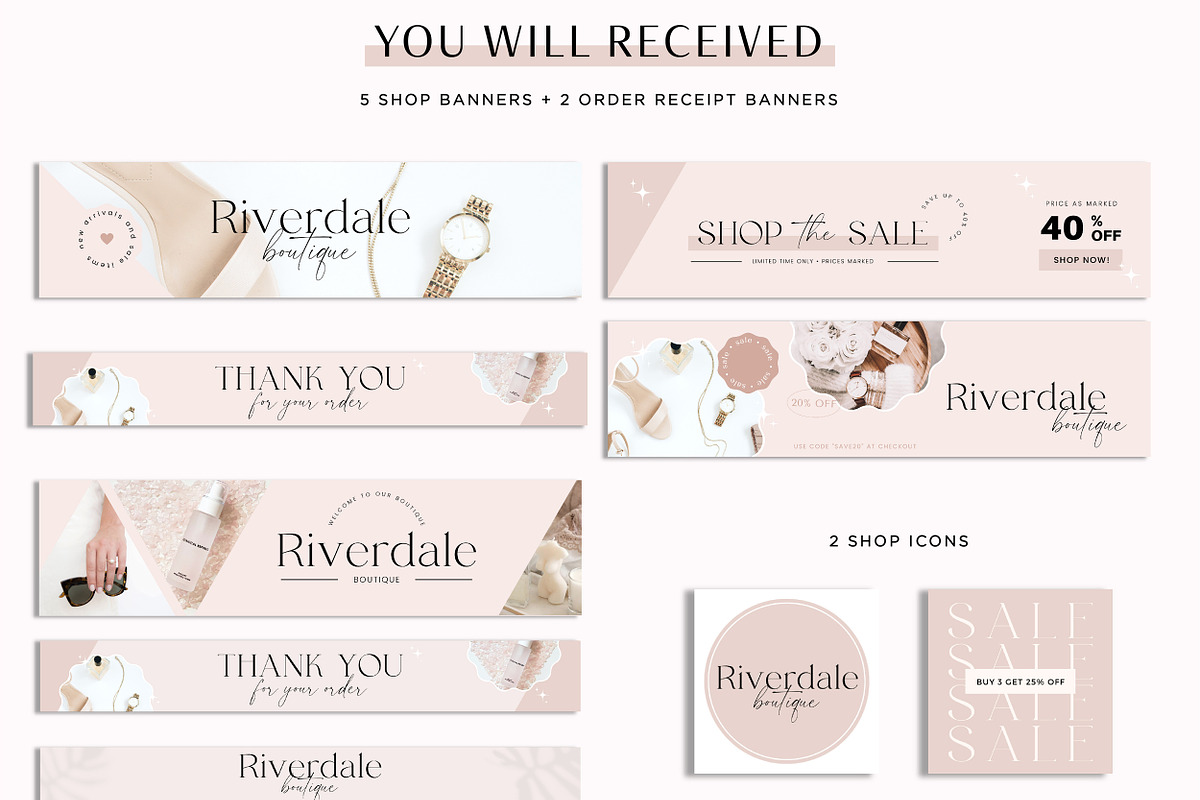 Etsy Shop Kit Pink Banners, a Branding & Logo Template by Macarons and Mimosas (Photo 2 of 9)
