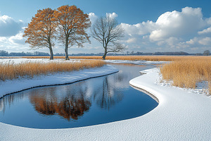Transition from winter to spring in a serene landscape, a Photo by AlyaAnd