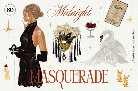 Midnight Masquerade Collection, a Decorative Illustration by divanovskaya_nv