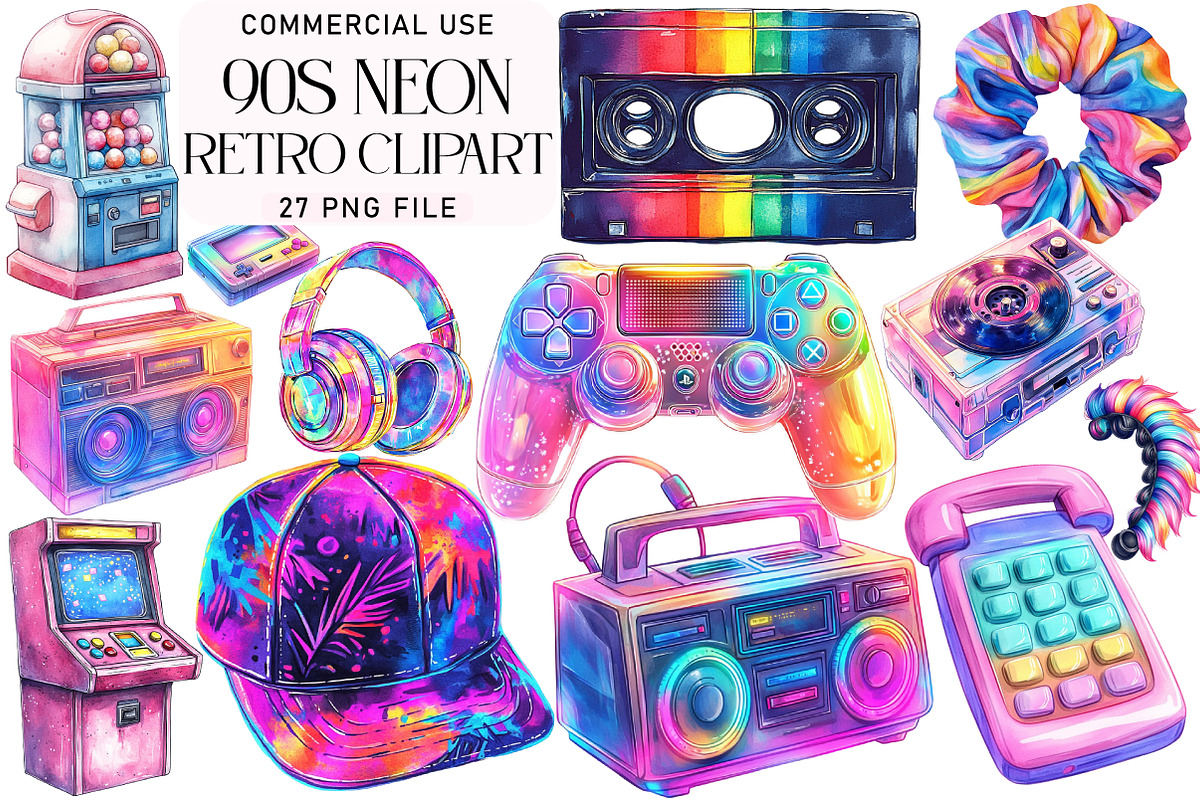 90s Neon Retro Clipart Bundle, an Illustration by Daily.Designs (Photo 1 of 3)