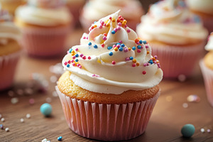 Celebratory cupcake with creamy fros, a Photo by Pixeness Studio