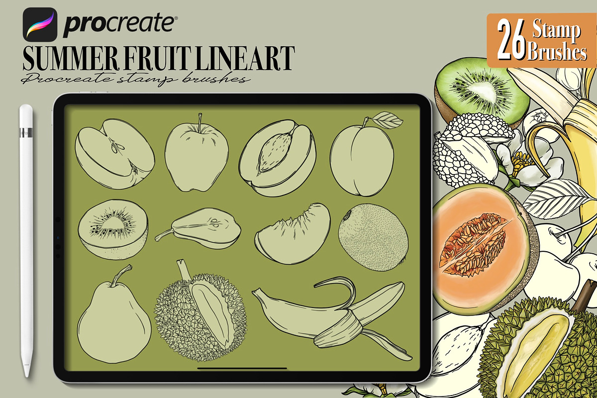 Procreate Summer Fruit Stamp Brushes, a Brush Add-On by PDknyStudio (Photo 3 of 6)