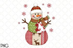Patchwork Christmas Snowman PNG, an Illustration by Black Bird Studio