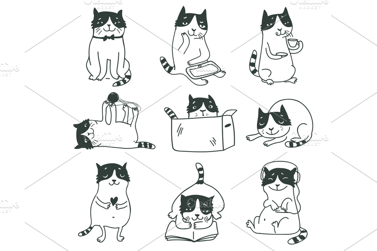 9 funny cats, an Animal Illustration by Anna Guz's Store (Photo 2 of 3)