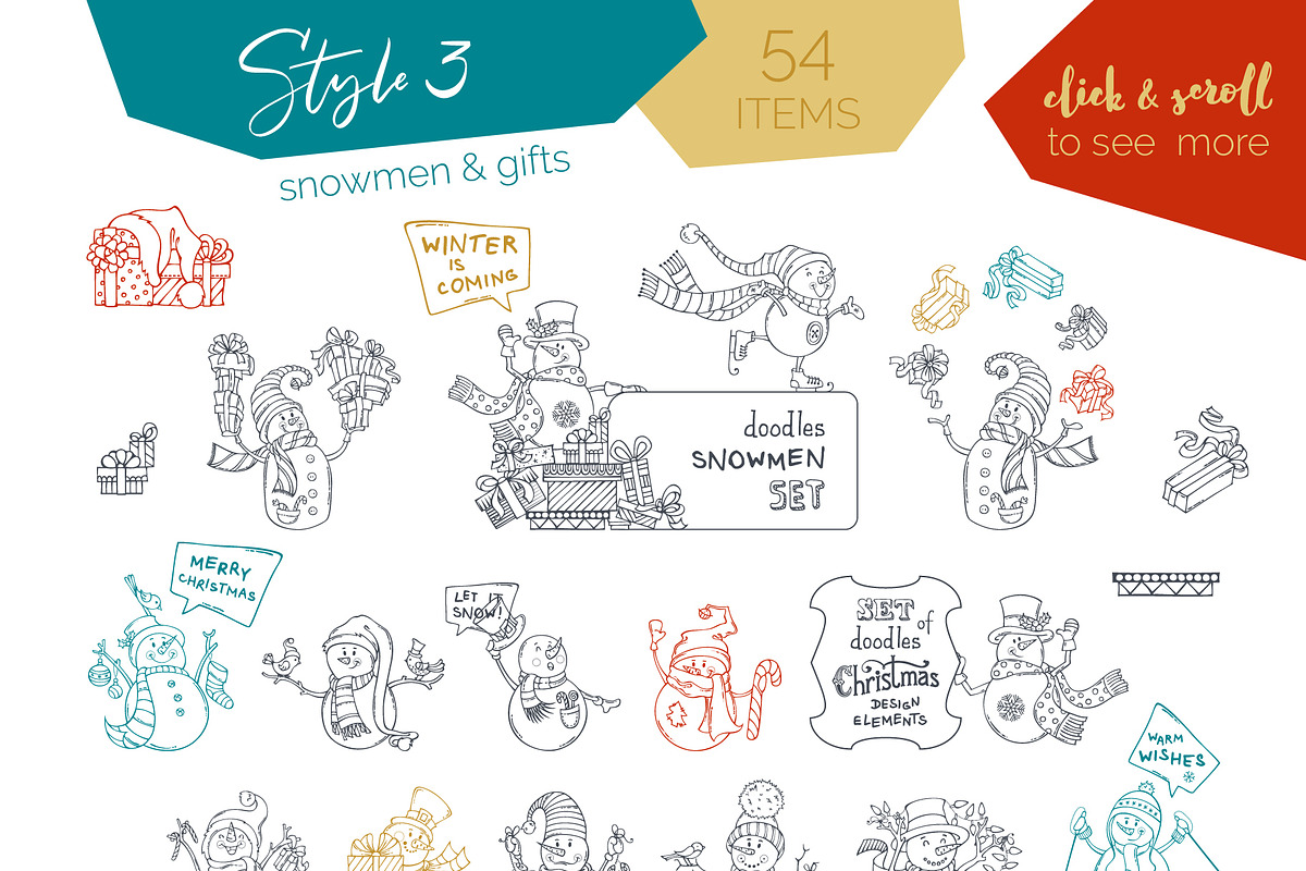 Cute Snowmen Set, a Decorative Illustration by MaljukArt (Photo 5 of 14)
