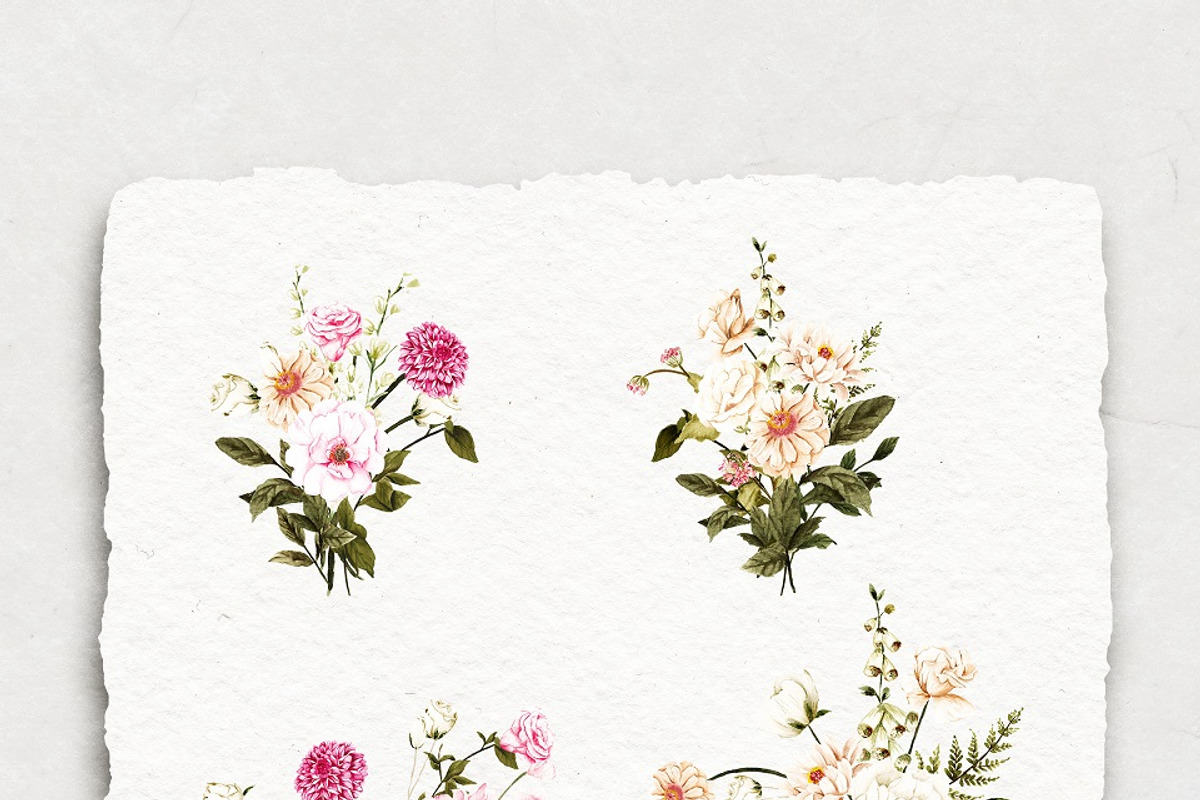 Magenta flowers -watercolor clipart, an Illustration by BlumenSoul (Photo 6 of 8)