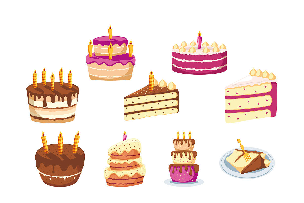 Birthday Cakes & Desserts Icon Set