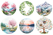 Watercolor Spring Landscapes Round, an Illustration by CreationArt (Thumbnail 3 of 5)
