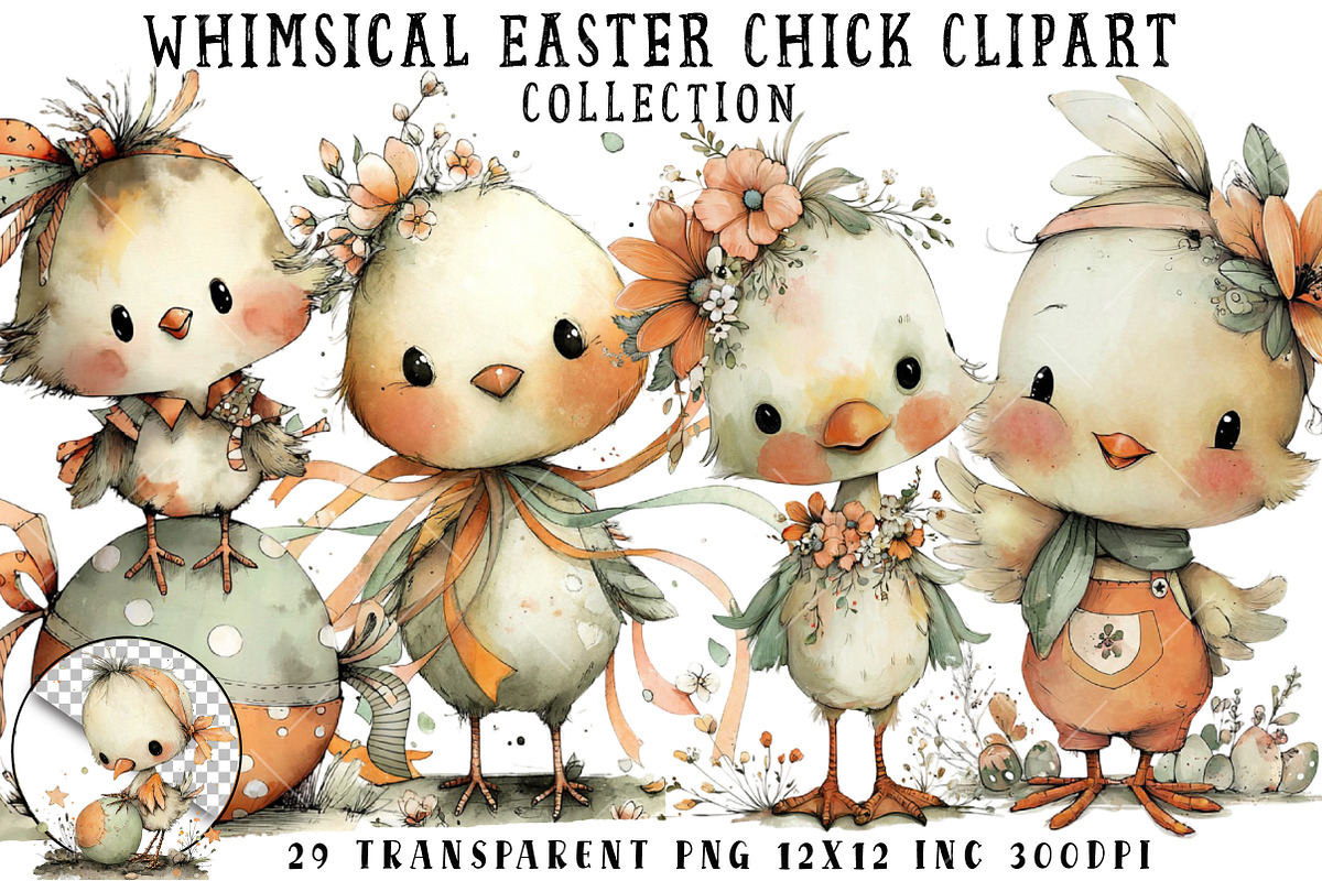 Whimsical Easter Chick Clipart, an Illustration by OK Design (Photo 1 of 6)