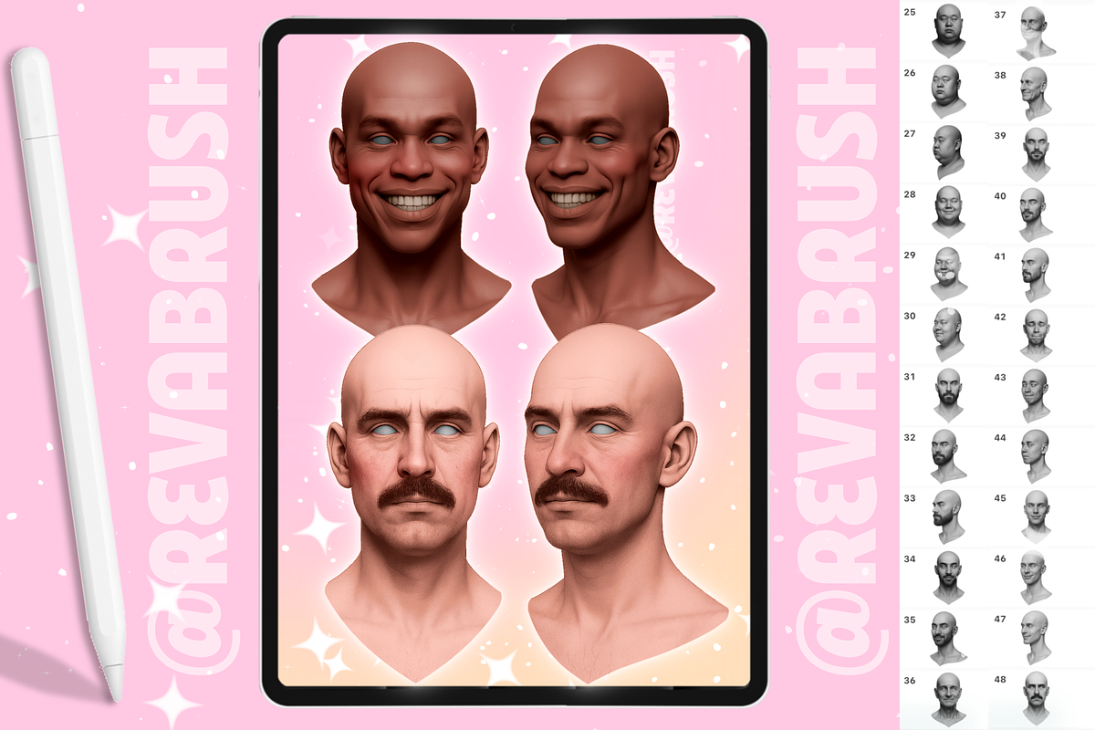 Procreate Male Head Portrait brushes, a Brush Add-On by Revabrush (Photo 9 of 9)