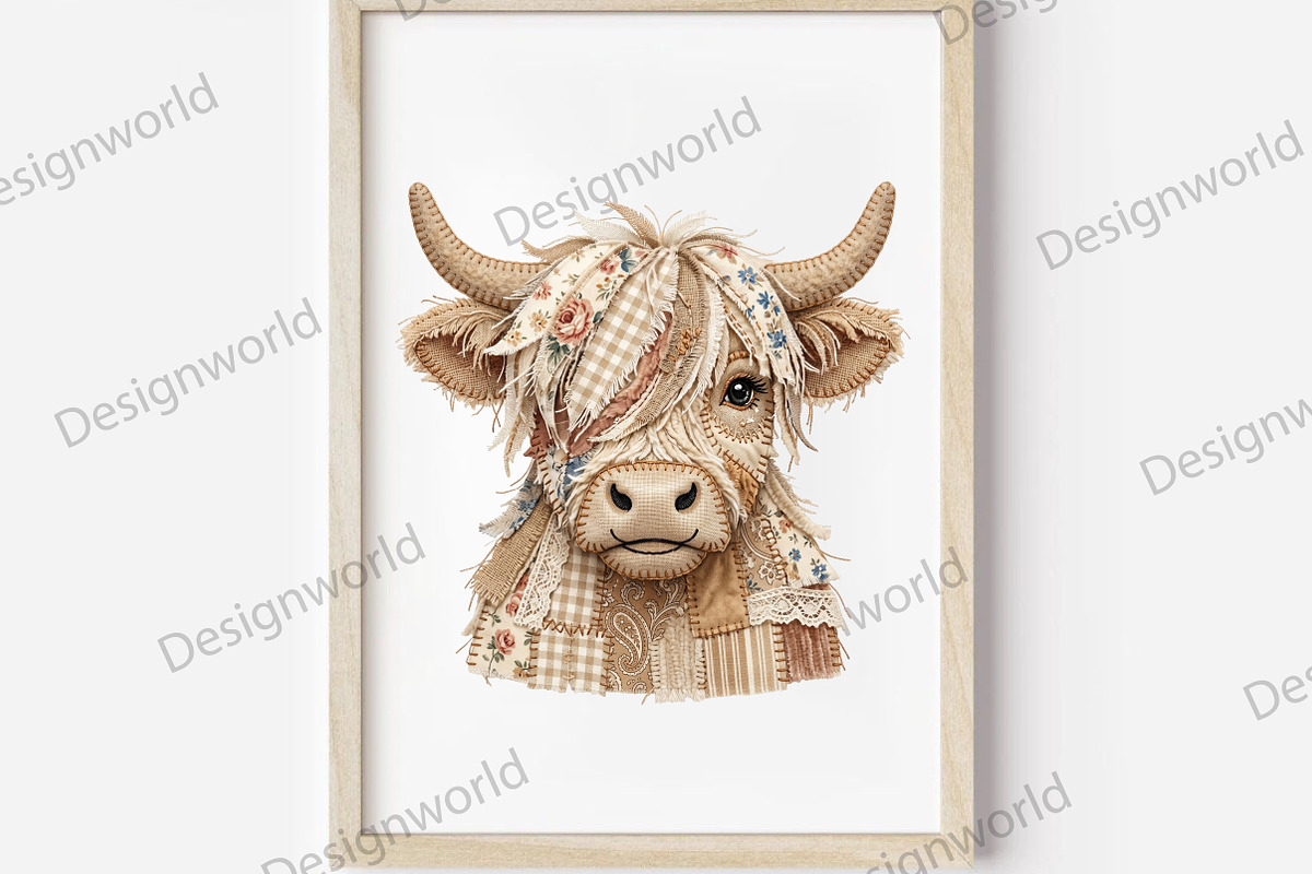 Faux Patchwork Highland Cow PNG, a Seasonal Illustration by Designworld (Photo 3 of 4)