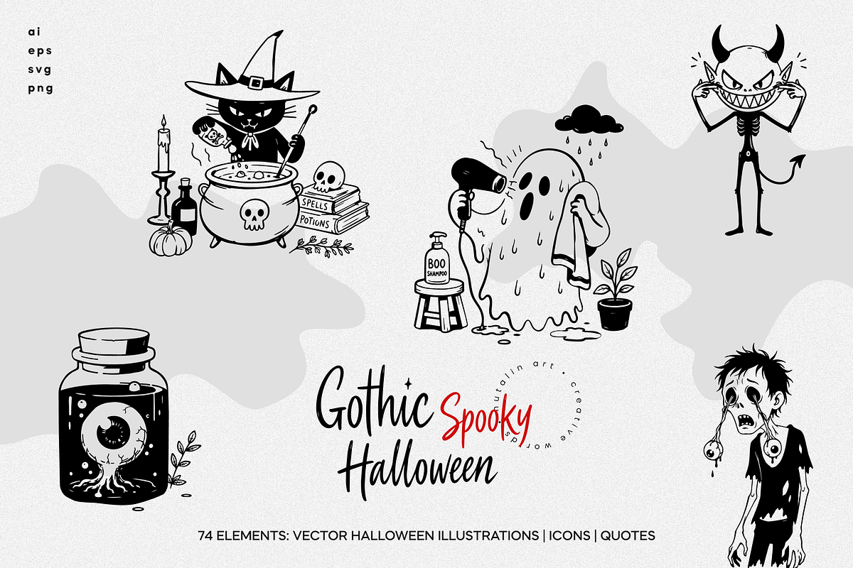 Gothic Spooky Halloween Clipart, an Object Illustration by Nutalin Art (Photo 1 of 12)