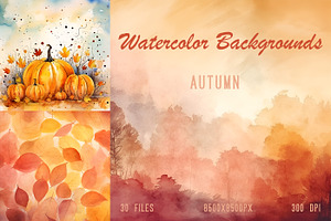 Watercolor Autumn Backgrounds 30JPG