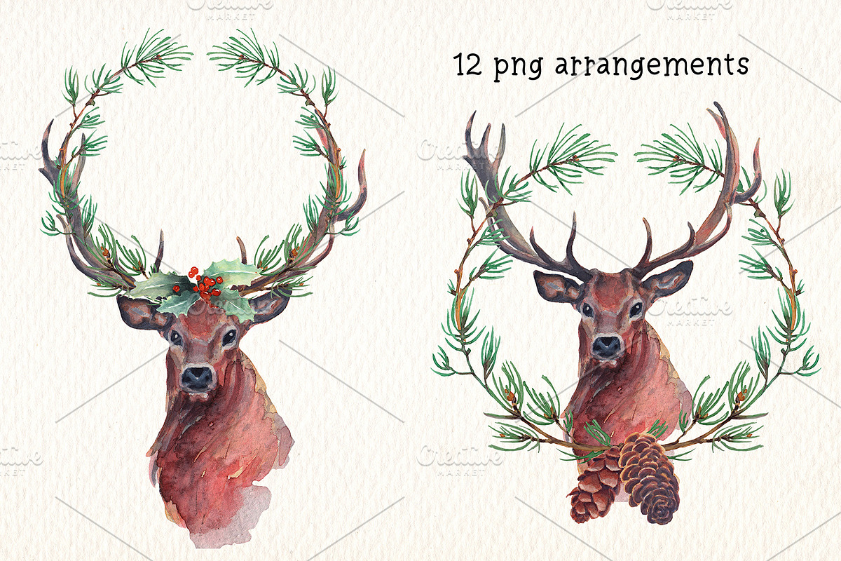 watercolor christmas clipart, an Illustration by Art & Things (Photo 9 of 12)