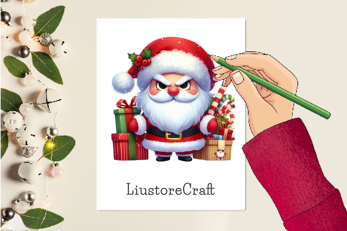 Christmas Funny Grumpy Santa Clipart, a Work Illustration by Dream Creation (Photo 3 of 6)