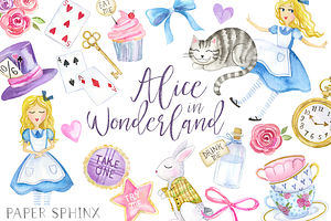 Alice In Wonderland Clipart Set