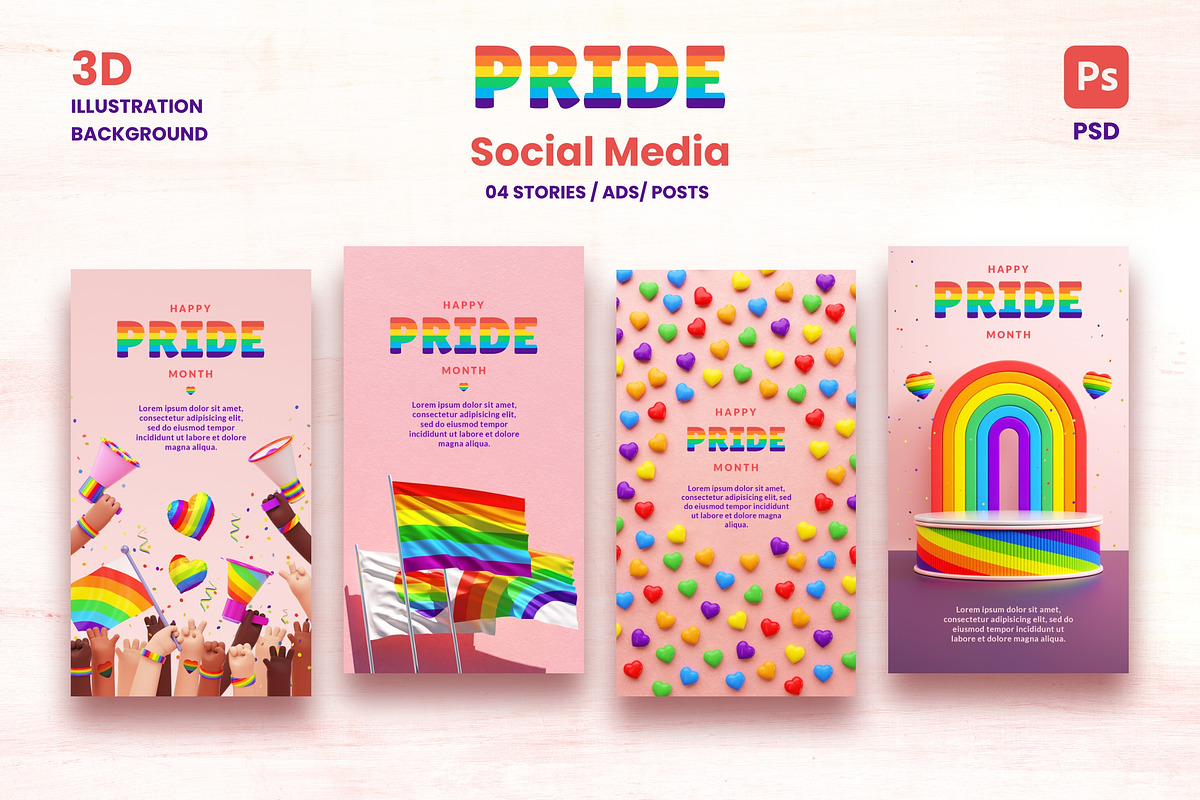 Happy PRIDE Social Media Stories/Ads, a Social Media Template by TandemStock