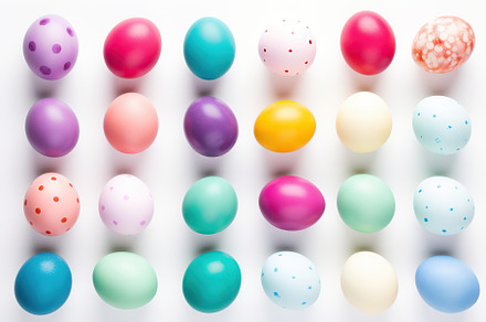 Colorful easter eggs on white background, a Holiday Photo by AlyaAnd
