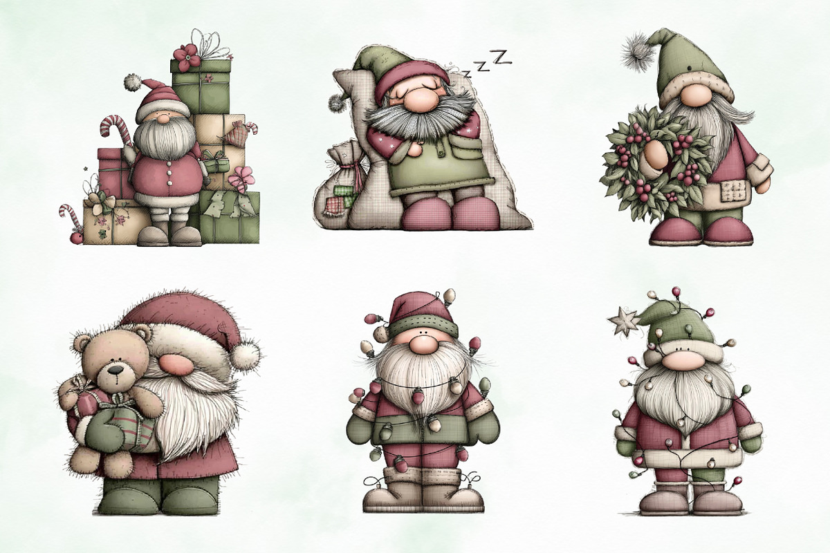 Whimsical Christmas Gnome Clipart, an Illustration by Creative Art (Photo 6 of 9)