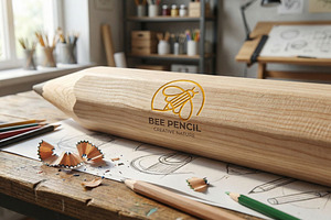 Bee Pencil Monoline Logo, a Graphic by Mightyfire