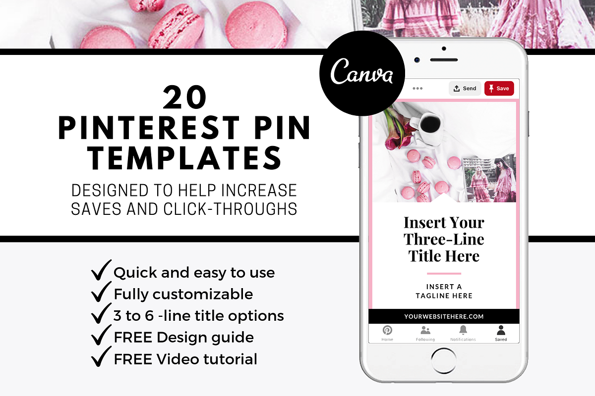 Pinterest Pin Template - Pink, a Social Media Template by ProductiveandFree (Photo 2 of 9)