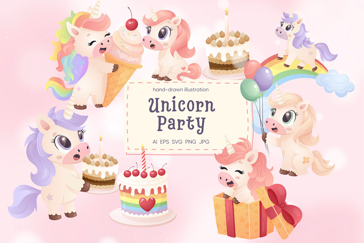 Unicorn Party Clipart, an Object Illustration by Bielousova Art (Photo 1 of 4)