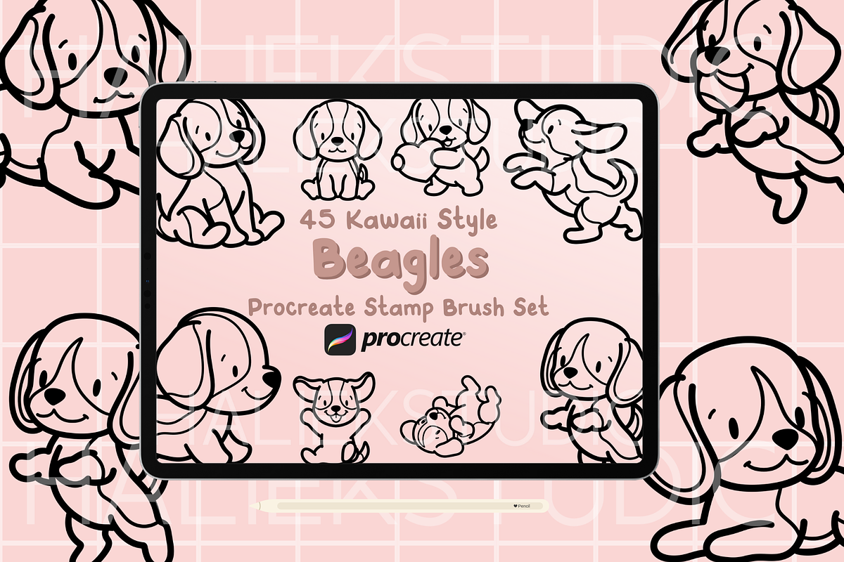 Beagle Procreate Stamp Brush Set, a Brush Add-On by HalieKStudio (Photo 1 of 9)