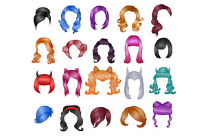 Woman Hairstyle Wigs Vector Halloween Haircut And Female Fake Hair Style Or Bobwig Illustration Hairdressing Or Haircutting With Coloration For Carniv